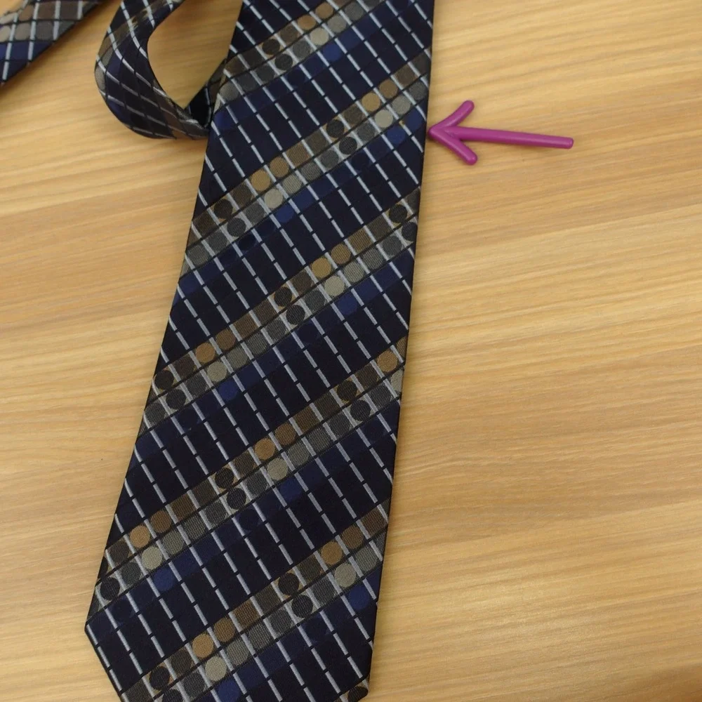 Navy Blue Silk Tie Mens Grid Plaid Dotted Classic Formal Office GEOFFREY BEENE
